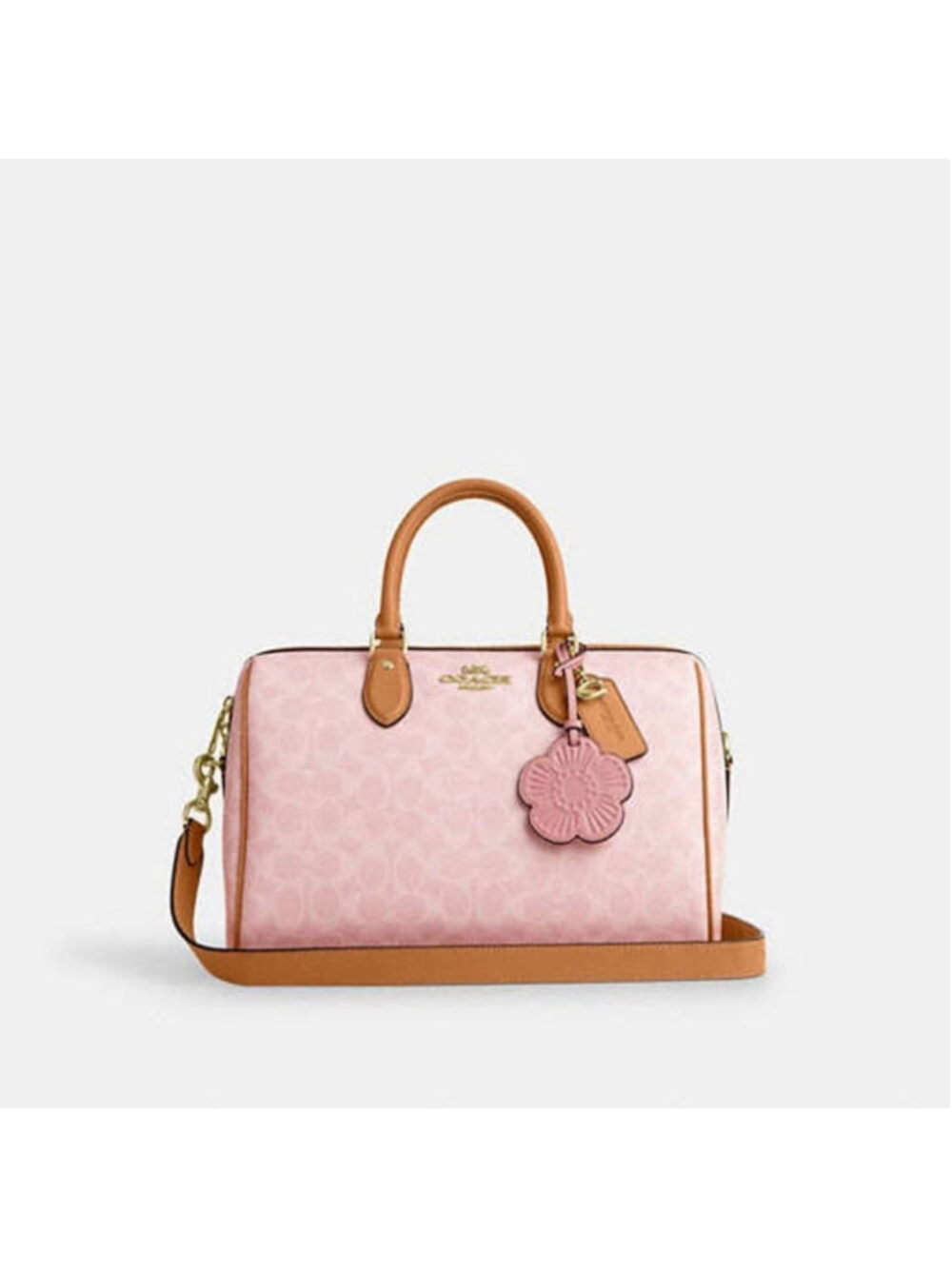 NEW Authentic Coach Large Rowan Satchel In Pink Signature Canvas With Charms NWT - Picture 9 of 12